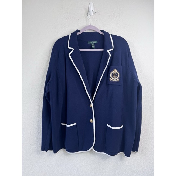 Lauren Ralph Lauren Jackets & Blazers - Lauren Ralph Lauren Knit Sweater Blazer 2X Gold Crest Buttons Preppy Academia